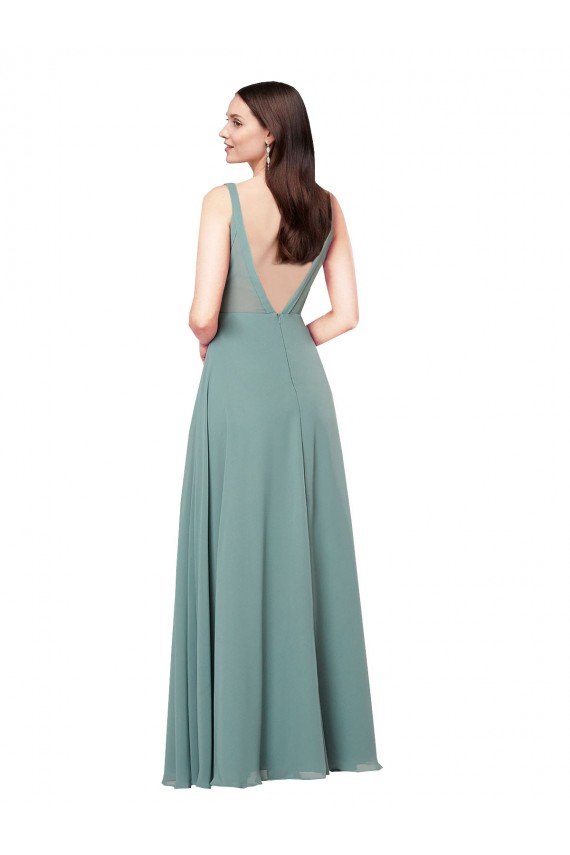 Outlet Long Chiffon Formal Bridesmaid Dress with Open Back