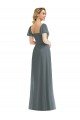 Outlet Puff Sleeves Chiffon Maxi Bridesmaid Dress with Front Slit