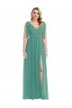 Outlet Plunge Neckline Bow Shoulder Chiffon Maxi Bridesmaid Dress