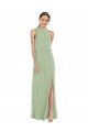 Outlet High Neck Scarf Tie Blouson Bodice Maxi Bridesmaid Dress with Front Slit
