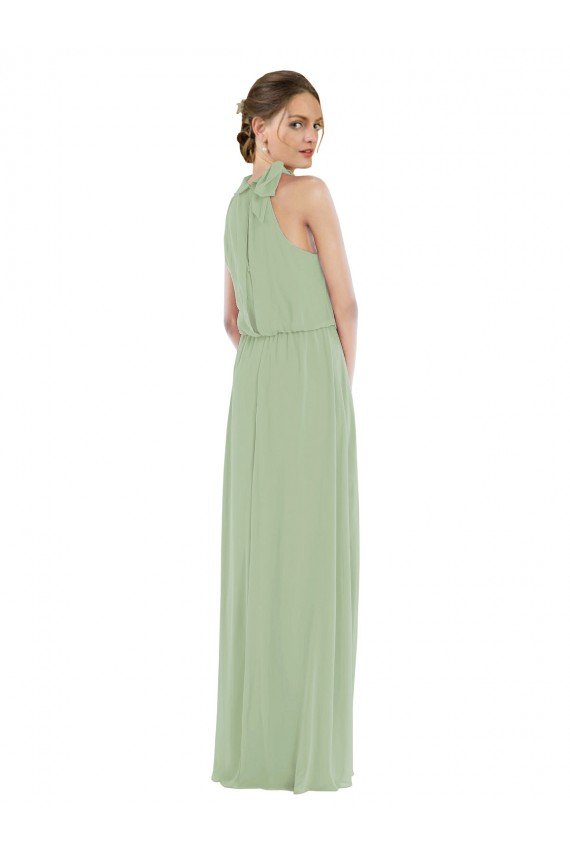 Outlet High Neck Scarf Tie Blouson Bodice Maxi Bridesmaid Dress with Front Slit