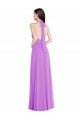 Outlet Halter Backless Maxi Formal Bridesmaid Dress with Button Ruffle Placket