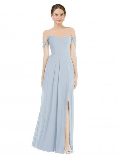 Outlet Off the Shoulder Basque Neck Maxi Bridesmaid Dress with Flounce Sleeves