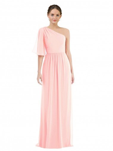 Outlet One Shoulder Bell Sleeves Chiffon Maxi Bridesmaid Dress