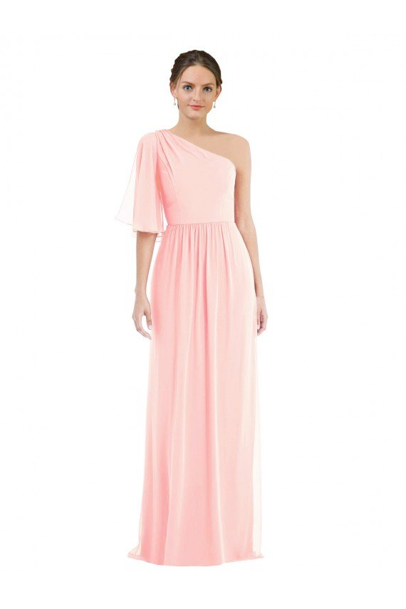 Outlet One Shoulder Bell Sleeves Chiffon Maxi Bridesmaid Dress