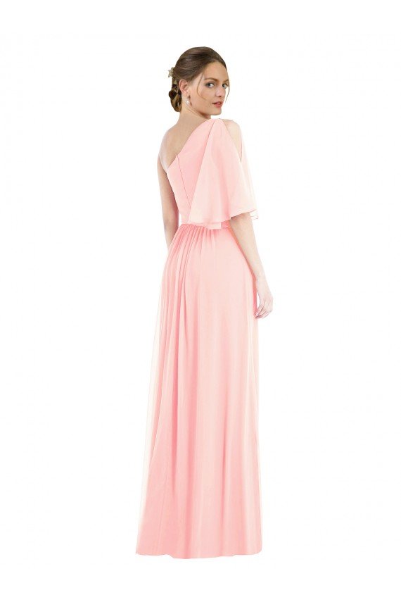Outlet One Shoulder Bell Sleeves Chiffon Maxi Bridesmaid Dress