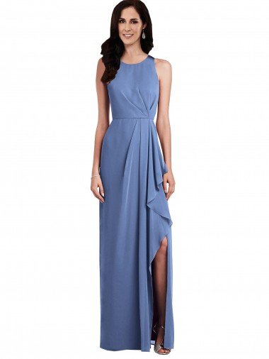 Outlet Sleeveless Chiffon Bridesmaid Dress with Draped Front Slit