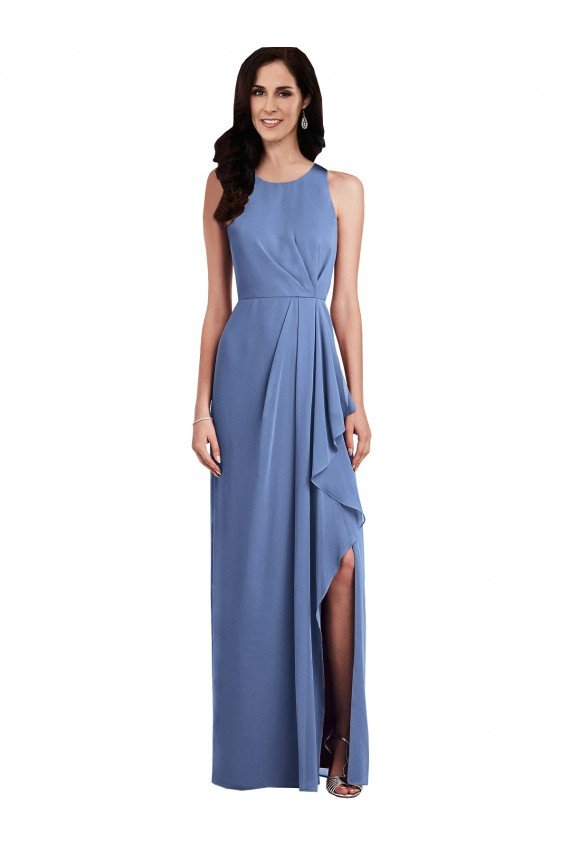 Outlet Sleeveless Chiffon Bridesmaid Dress with Draped Front Slit
