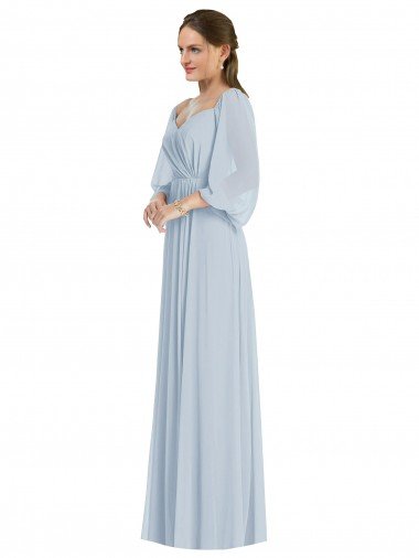 Outlet Off the Shoulder Puff Sleeve Maxi Formal Bridesmaid Dress with Front Slit