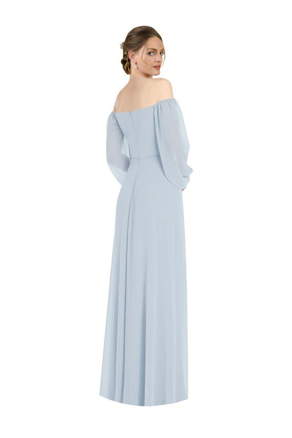 Outlet Off the Shoulder Puff Sleeve Maxi Formal Bridesmaid Dress with Front Slit