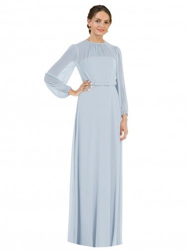 Outlet Strapless Chiffon Maxi Formal Bridesmaid Dress with Puff Sleeve Blouson Overlay