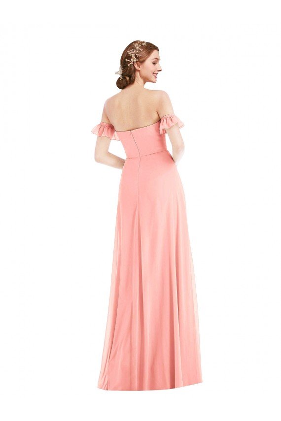 Outlet Off the Shoulder Ruffle Cuff Sleeve Chiffon Maxi Bridesmaid Dress
