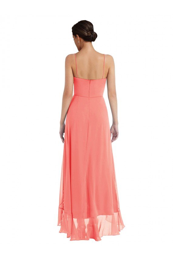 Outlet Scoop Neck Ruffle Trimmed High Low Maxi Bridesmaid Dress