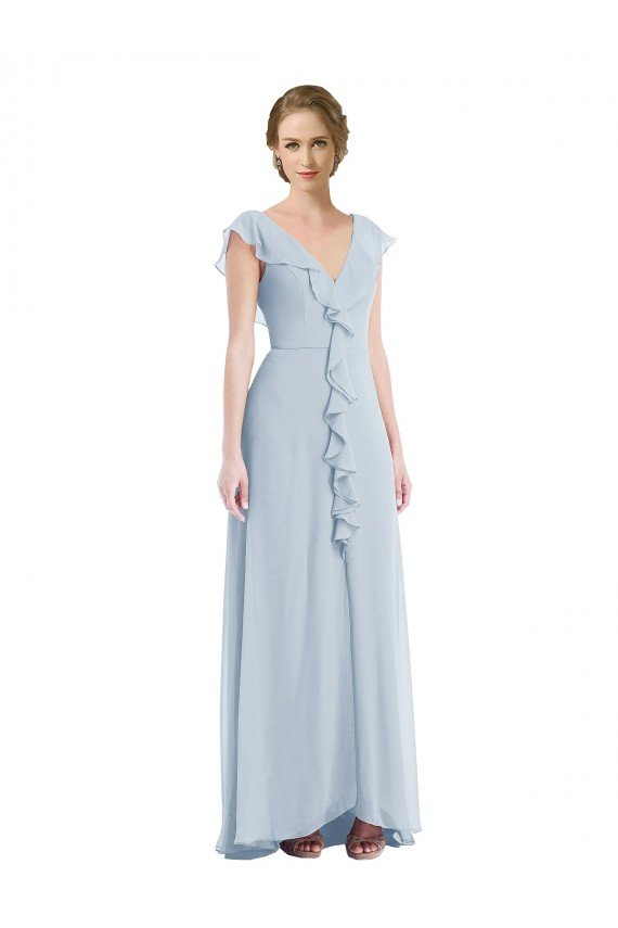 Outlet Ruffle Trimmed V Back Chiffon Maxi Bridesmaid Dress