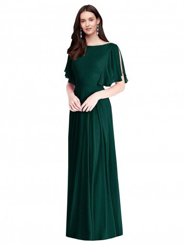 Outlet Backless Floor Length Split Sleeves Maxi Bridesmaid Dress