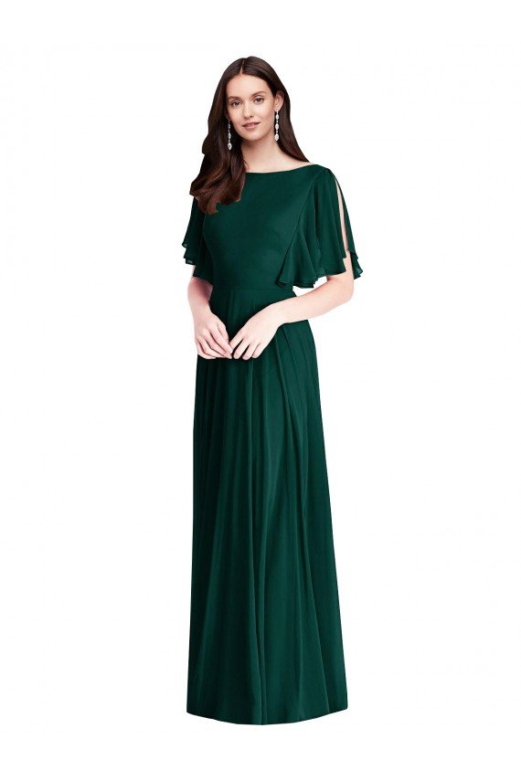 Outlet Backless Floor Length Split Sleeves Maxi Bridesmaid Dress