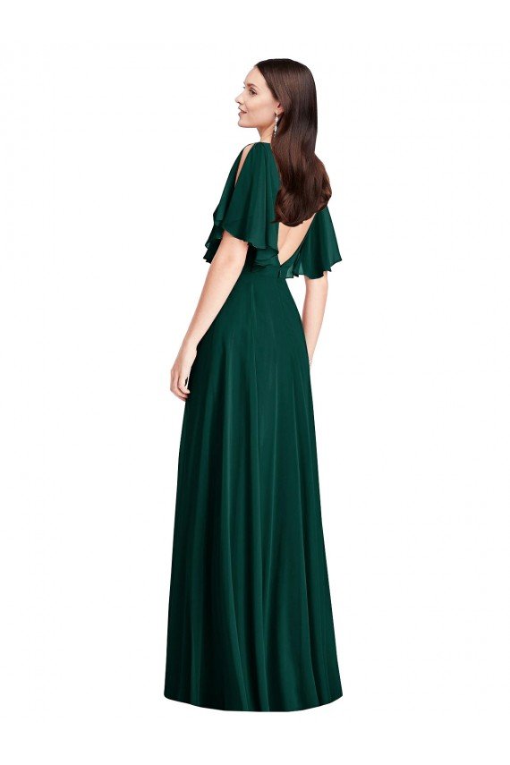 Outlet Backless Floor Length Split Sleeves Maxi Bridesmaid Dress