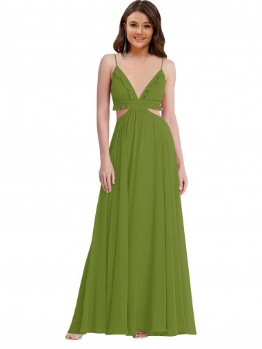 Outlet Ruffled Chiffon Cutout Maxi Bridesmaid Dress