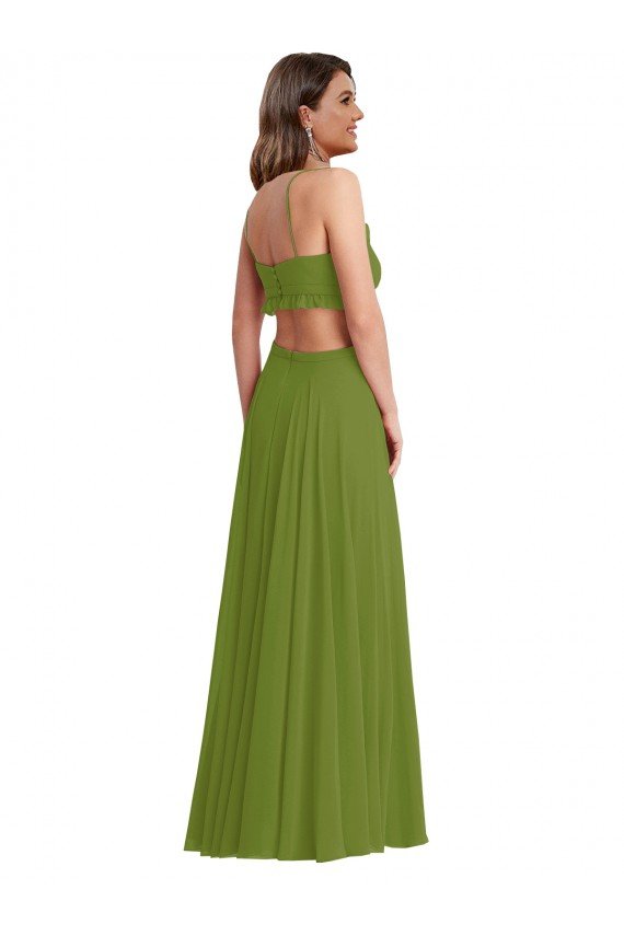 Outlet Ruffled Chiffon Cutout Maxi Bridesmaid Dress