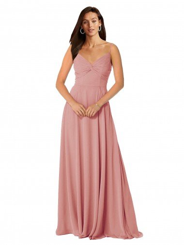 Outlet Twist-Knot V-Neck Long Chiffon Bridesmaid Dress with Pockets
