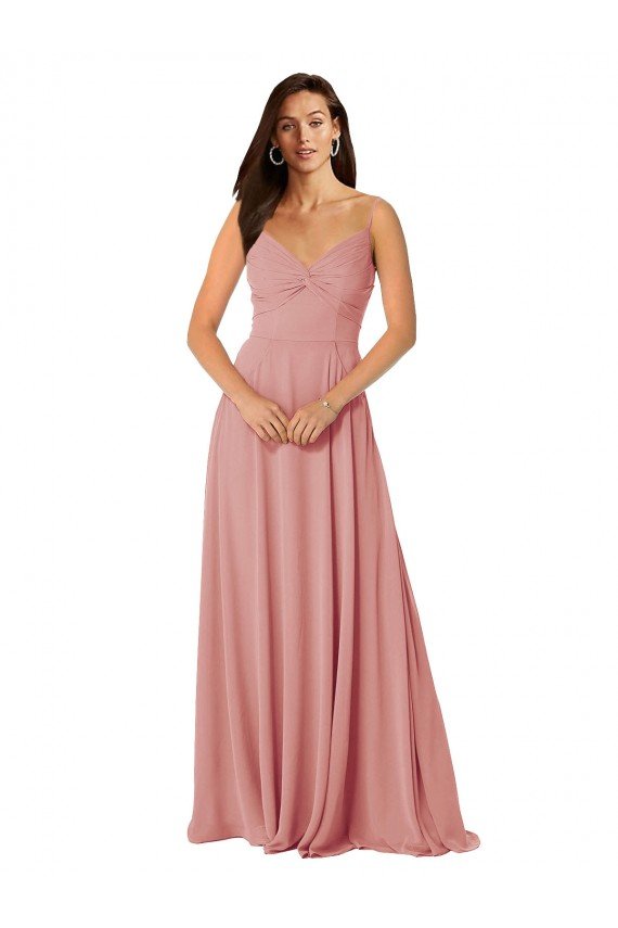 Outlet Twist-Knot V-Neck Long Chiffon Bridesmaid Dress with Pockets
