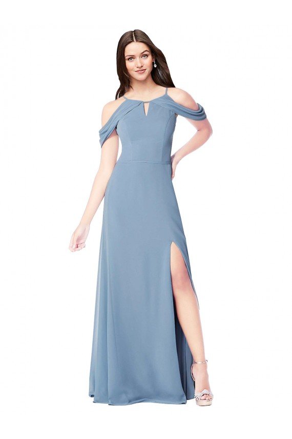 Outlet High Neck Chiffon Bridesmaid Dress with Draped Sleeves