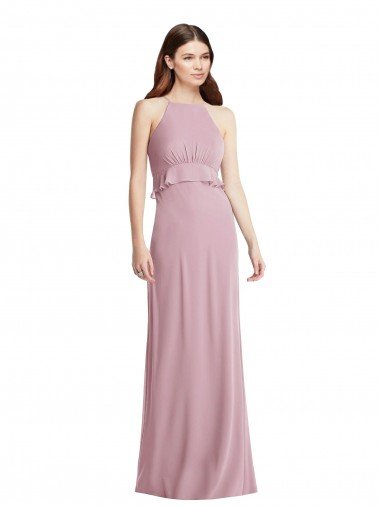 Outlet Bias Ruffle Empire Waist Halter Maxi Bridesmaid Dress