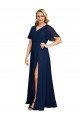 Outlet Chiffon V-Neck Short Sleeves Long Formal Bridesmaid Dress / Prom Dress with High Slit
