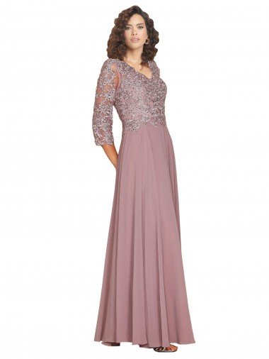 Outlet Hand-Beaded Bodice V-Neckline Long Sleeves Chiffon Bridesmaid Dress / Prom Dress