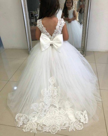 Outlet Ivory Ball Gown Chapel Train Sleeveless Flower Girl Dress