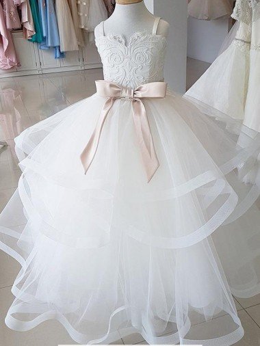 Outlet Ivory Ball Gown High Neck Floor Length Flower Girl Dress