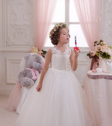 Outlet Ivory Ball Gown High Neck Floor Length Sleeveless Flower Girl Dress