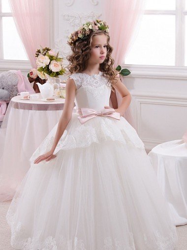 Outlet Ivory Ball Gown Sweetheart V-Back Sleeveless Flower Girl Dress