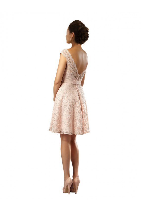 Outlet Short Knee Length Lace Bridesmaid Dress with Matching Chiffon Tie Sash