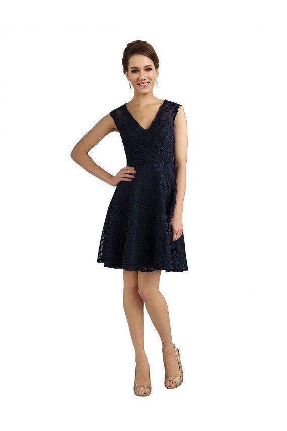 Outlet Short V-Neck Lace Cocktail Bridesmaid Dress with Illusion Back