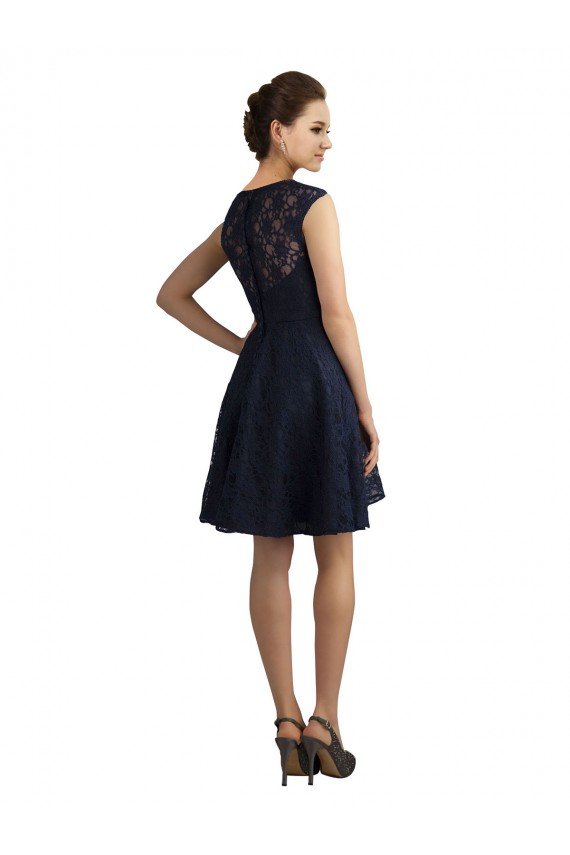 Outlet Short V-Neck Lace Cocktail Bridesmaid Dress with Illusion Back