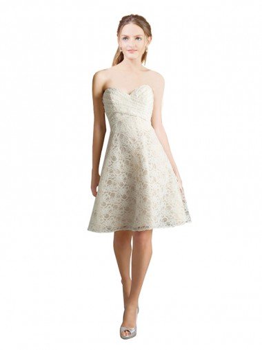Outlet Lace Bridesmaid Dress / Cocktail Dress with Draped Sweetheart Neckline