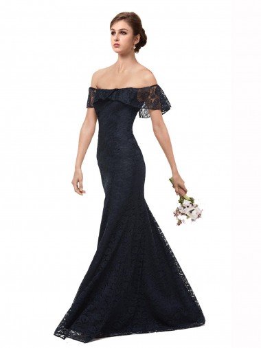 Outlet Off the Shoulder Long Lace Bridesmaid Dress / Prom Dress with Flutter Sleeves
