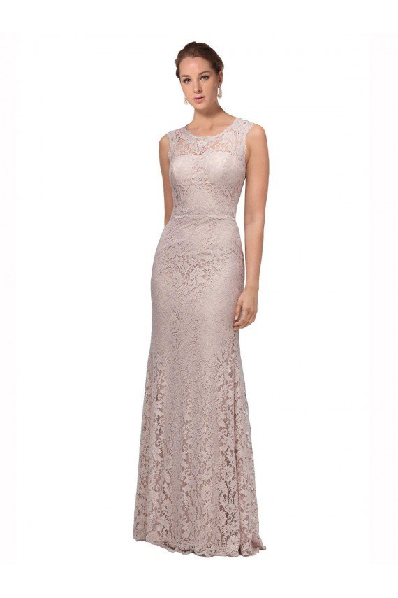Outlet Long Sleeveless All Lace Bridesmaid Dress / Prom Dress with Scoop Neckline