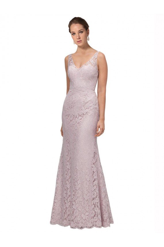 Outlet Lace V-Neckline Long Full Length Bridesmaid Dress / Prom Dress