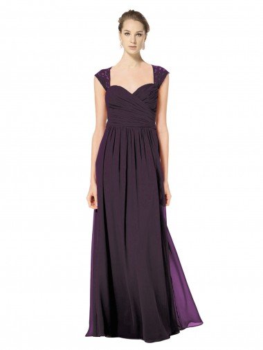 Outlet Long Chiffon Sweetheart Bridesmaid with Lace Straps and Keyhole Back