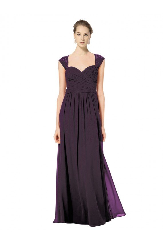 Outlet Long Chiffon Sweetheart Bridesmaid with Lace Straps and Keyhole Back