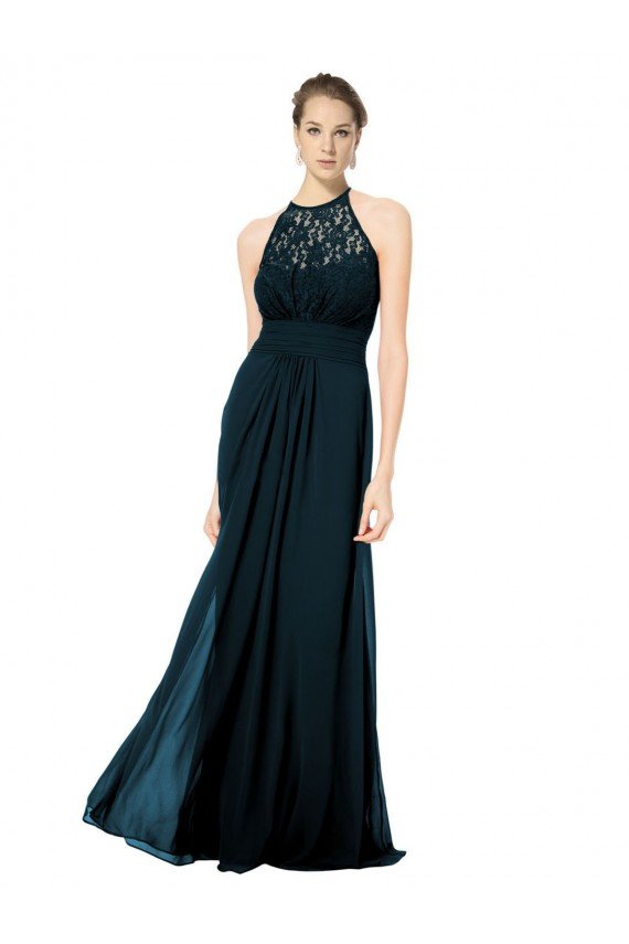 Outlet Lace Halter Bodice Long Chiffon Bridesmaid Dress