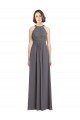 Outlet Long Chiffon Bridesmaid Dress with Corded Lace Bodice