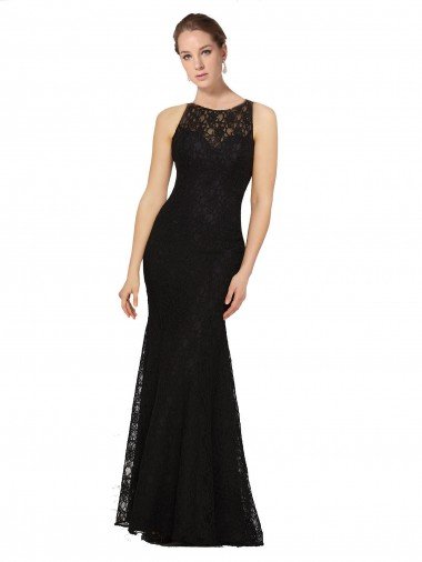 Outlet Fitted Lace Bridesmaids Dress with Jewel Neckline and Open Back
