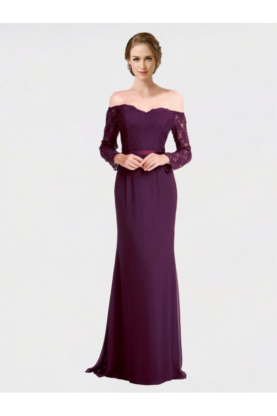 Outlet Full Length Long Bridesmaid Dress with Lace Off The Shoulder Bodice
