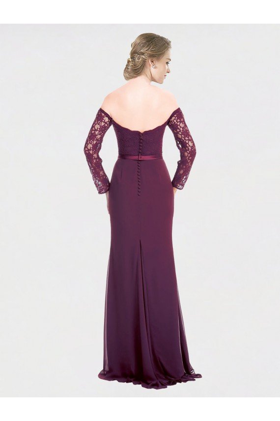 Outlet Full Length Long Bridesmaid Dress with Lace Off The Shoulder Bodice