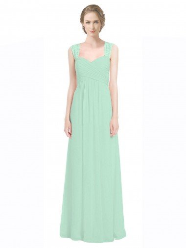 Outlet Sweetheart Chiffon Bridesmaid Dress with Lace Straps and Keyhole Back