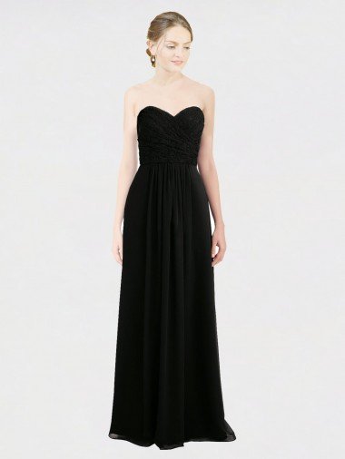 Outlet Long Strapless Lace Bodice Bridesmaid Dress with Sweetheart Neckline and Criss-Cross Pleats
