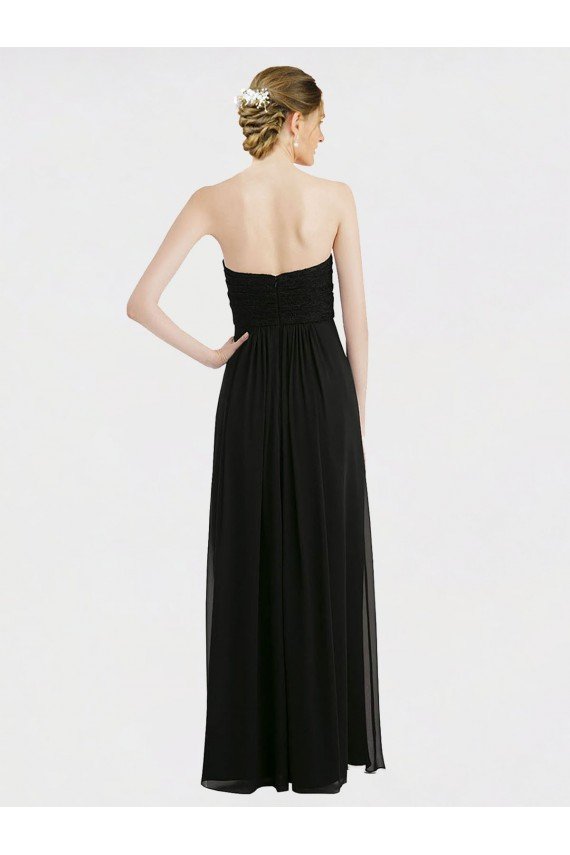Outlet Long Strapless Lace Bodice Bridesmaid Dress with Sweetheart Neckline and Criss-Cross Pleats